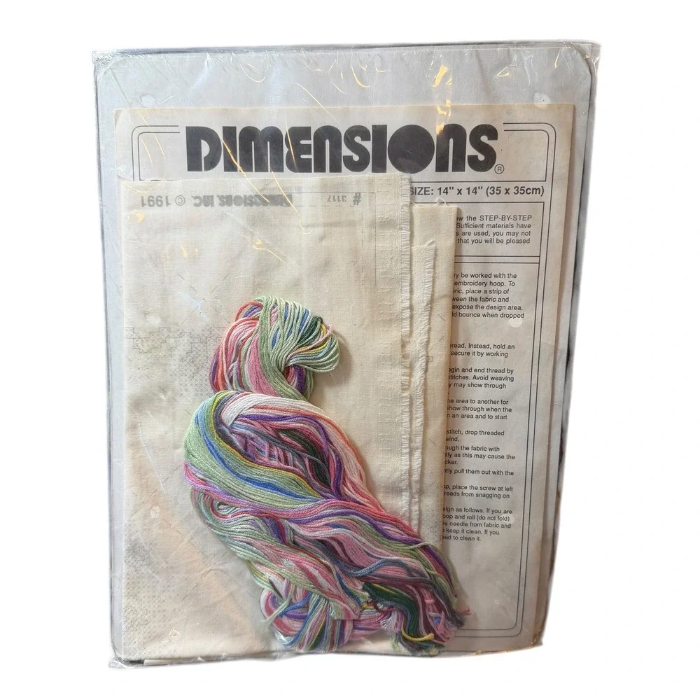 Dimensions Stamped Cross Stitch Kit 14x14 Pink Floral Grandchildren 3117 New VTG